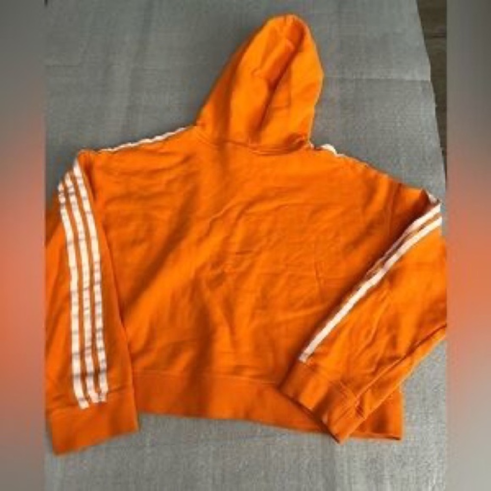 Adidas Vibrant Orange Cropped Hoodie with White Accents - Picture 3 of 3